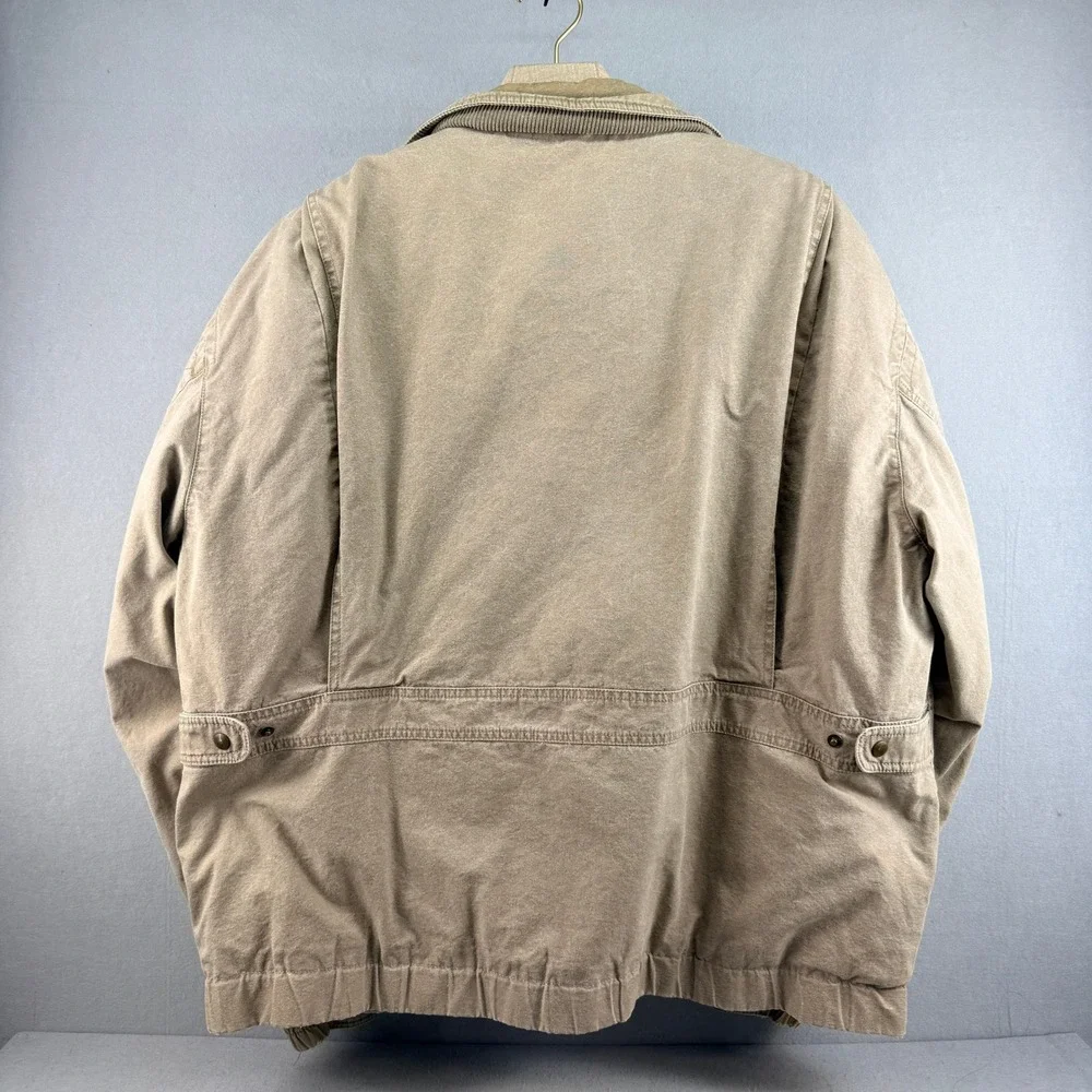 Eddie Bauer Mens XXL Tall Goose Down Bomber Jacket‎ Tan Cotton Plaid Lining Vtg